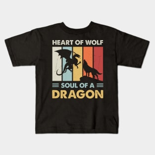 Heart Of Wolf Soul Of A Dragon Kids T-Shirt